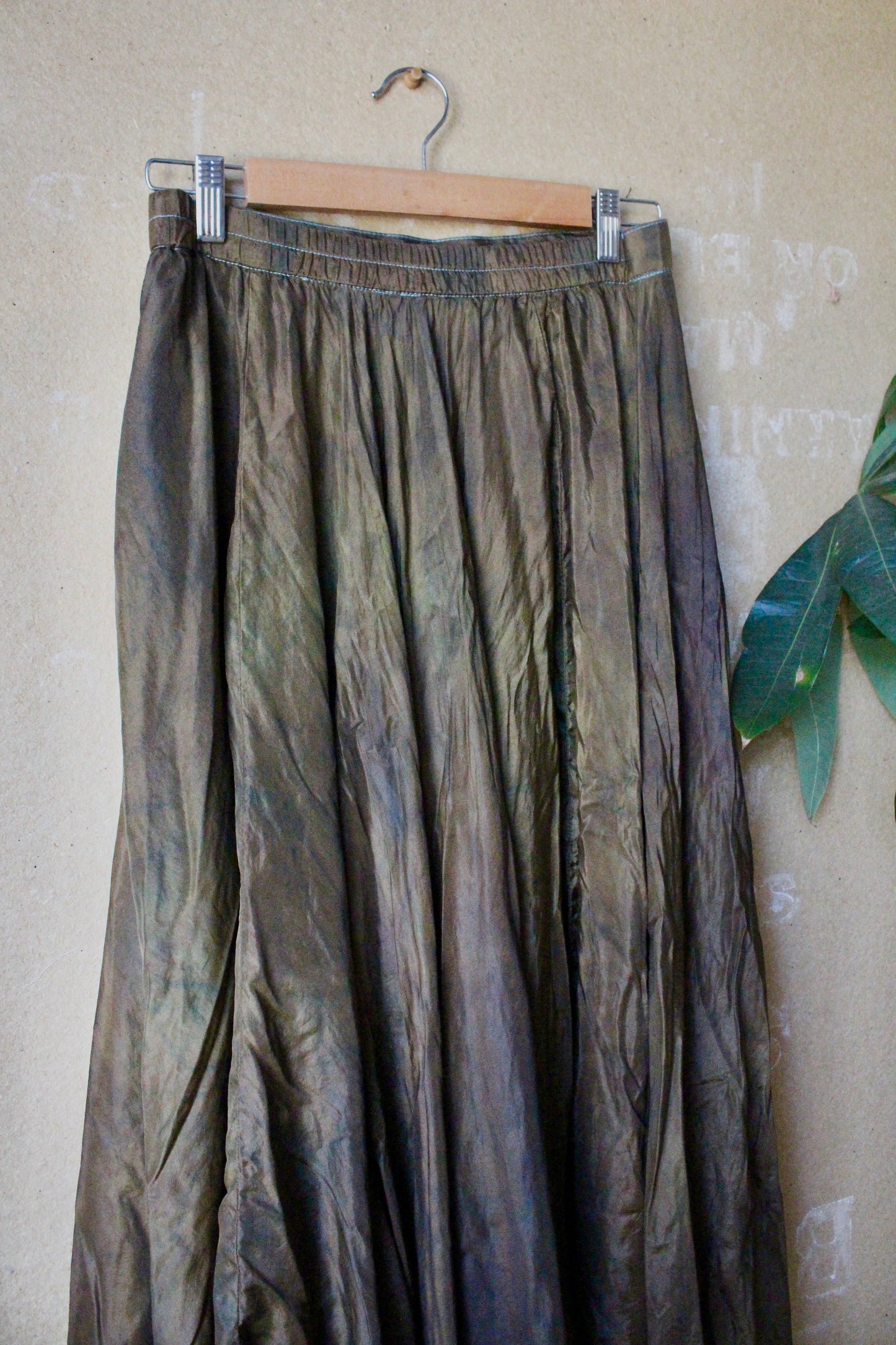 Small - Bronze Beetle Maxi/midi Skirt - Made from 8 meters of 100% Peace Ahisma Silk - Hand dyed- Olive green/bronze/brown -OOAK