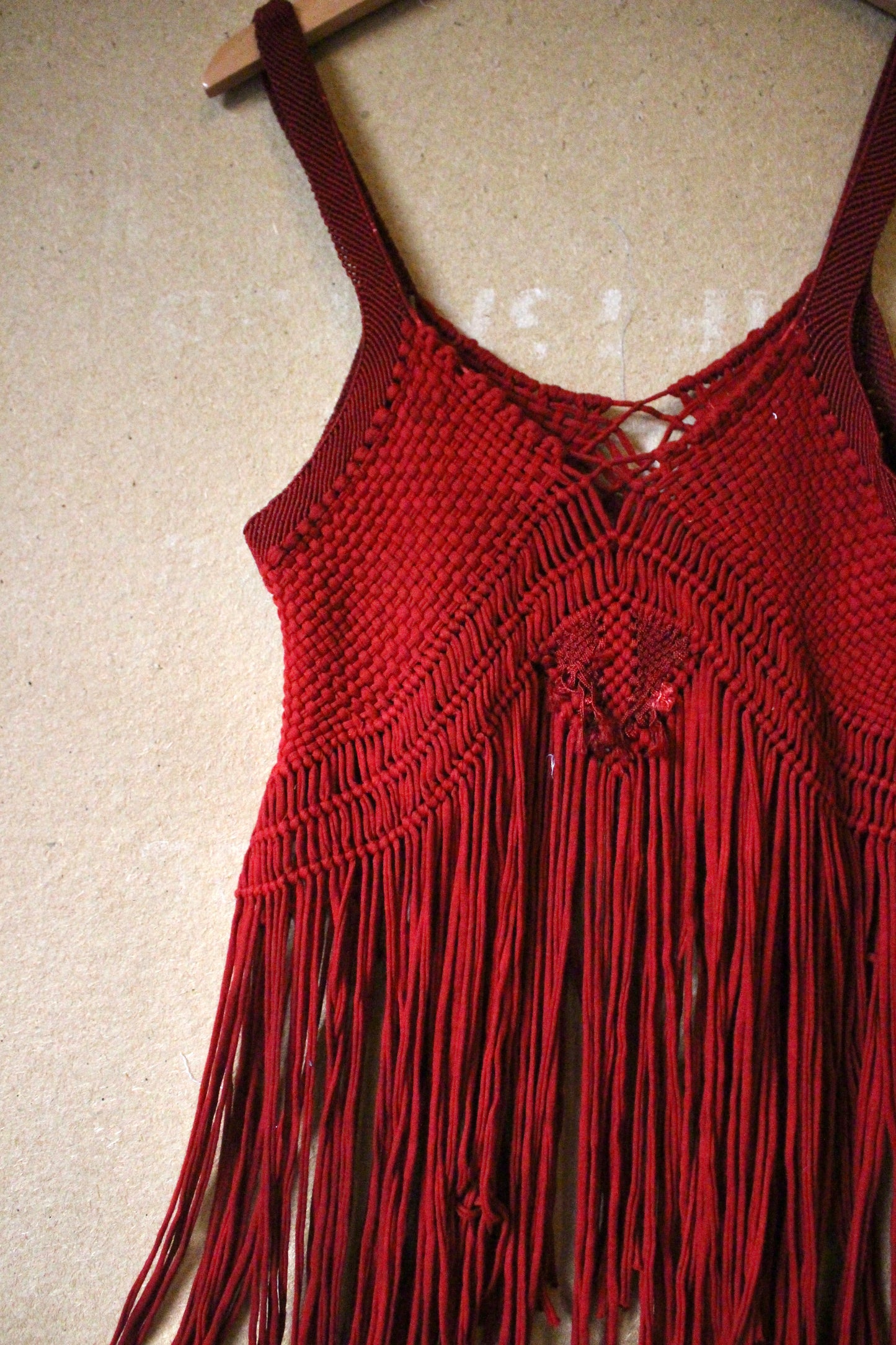 Fits XS-Small - OOAK Spicy Macrame Top - Vintage Made in Mexico Hand Macramed-Hand dyed
