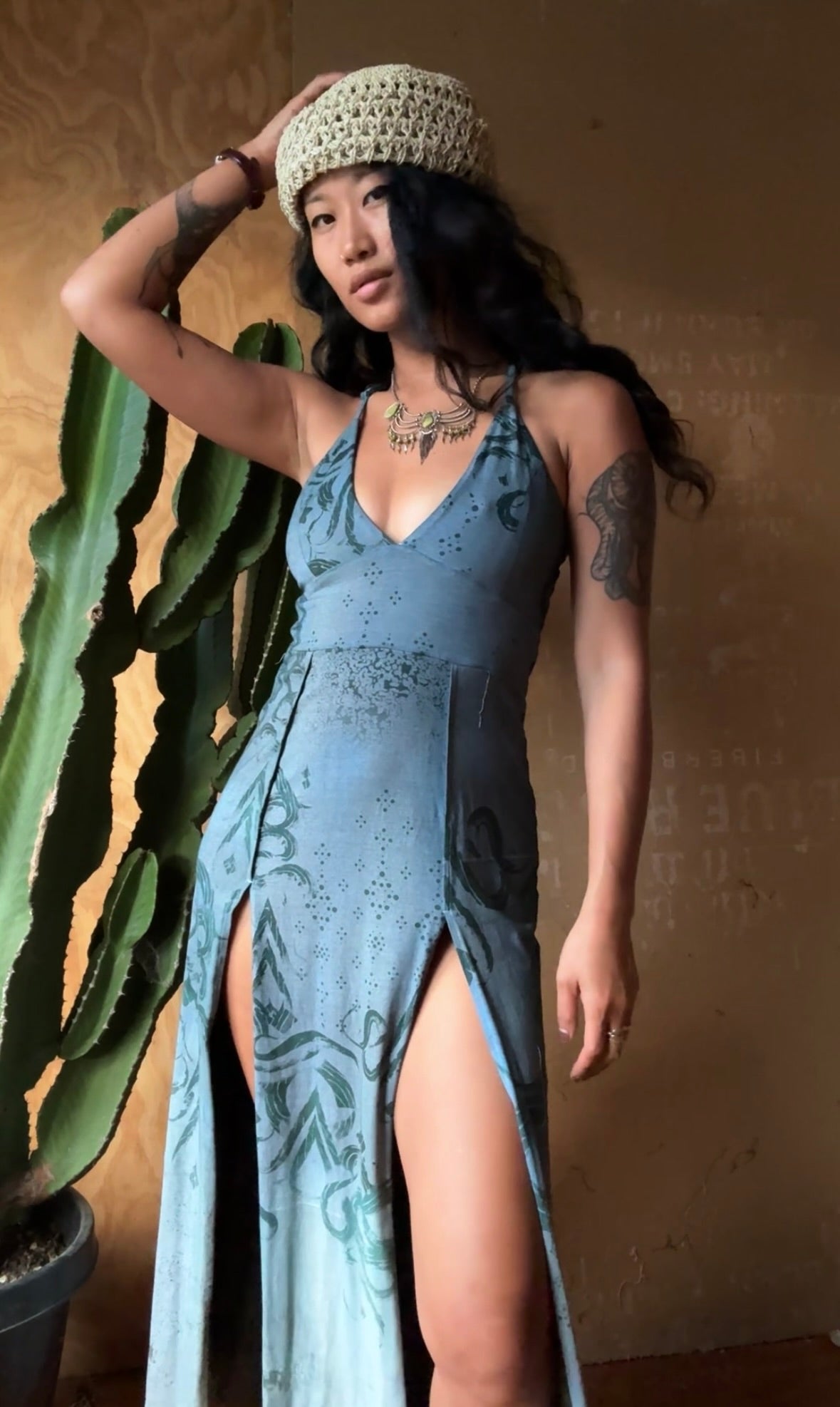 Medium - Midnight Secrets - Limited series -Darkoski X Zhinh Collaboration Empress Warrior Slit Dress- Screen Printed 66% bamboo, 26% cotton, 8% spandex - Recommended for 5.5ft and under -