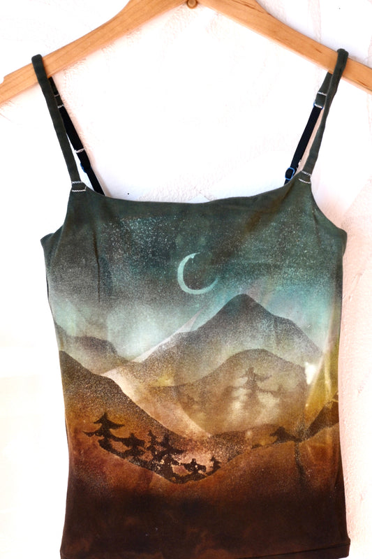 Small- Midnight Hike in the Pines- Cami Tank Top 1- 91% organic cotton and 9% elastane