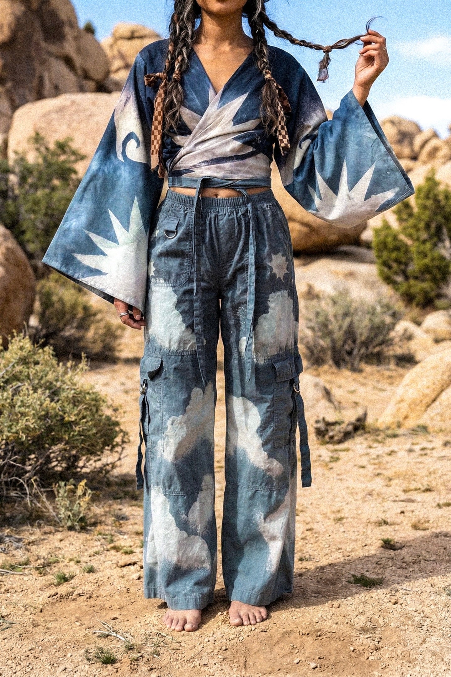 Pre-Order (MTO) - Midnight Dream Swirl Kimono Wrap Top - 4-6 weeks- XS-XL Made from Lotus waste fabric- Milky soft