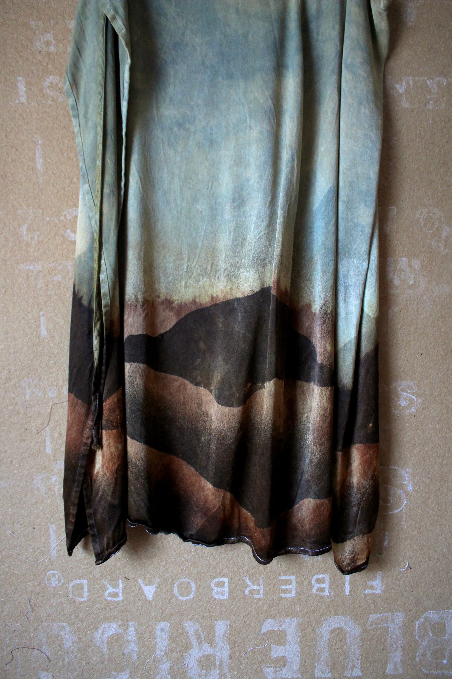 S/M - Mountain Hike Landscape Tapestry Wrap Skirt - Light Blue with evver slight green haze over sky - Orange Peel silk Wrap Skirt