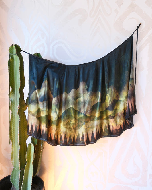 S/M - Mysteries of the Mountains - Tapestry Wrap Skirt- Orange Peel Waste Cellulose vegan "silk"