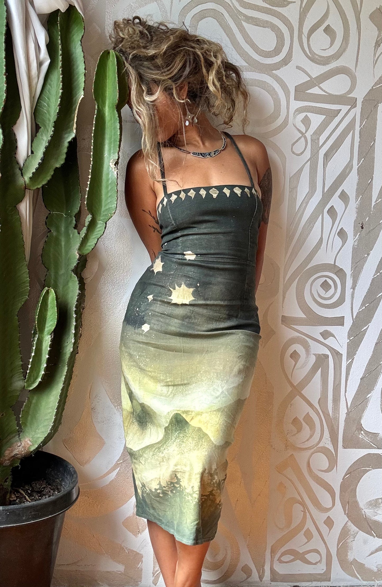S/M (Fits SIze 4-6) - Emerald Hills Tie Back Dress - Linen / Rayon / Spandex - Upcycled - regeneration