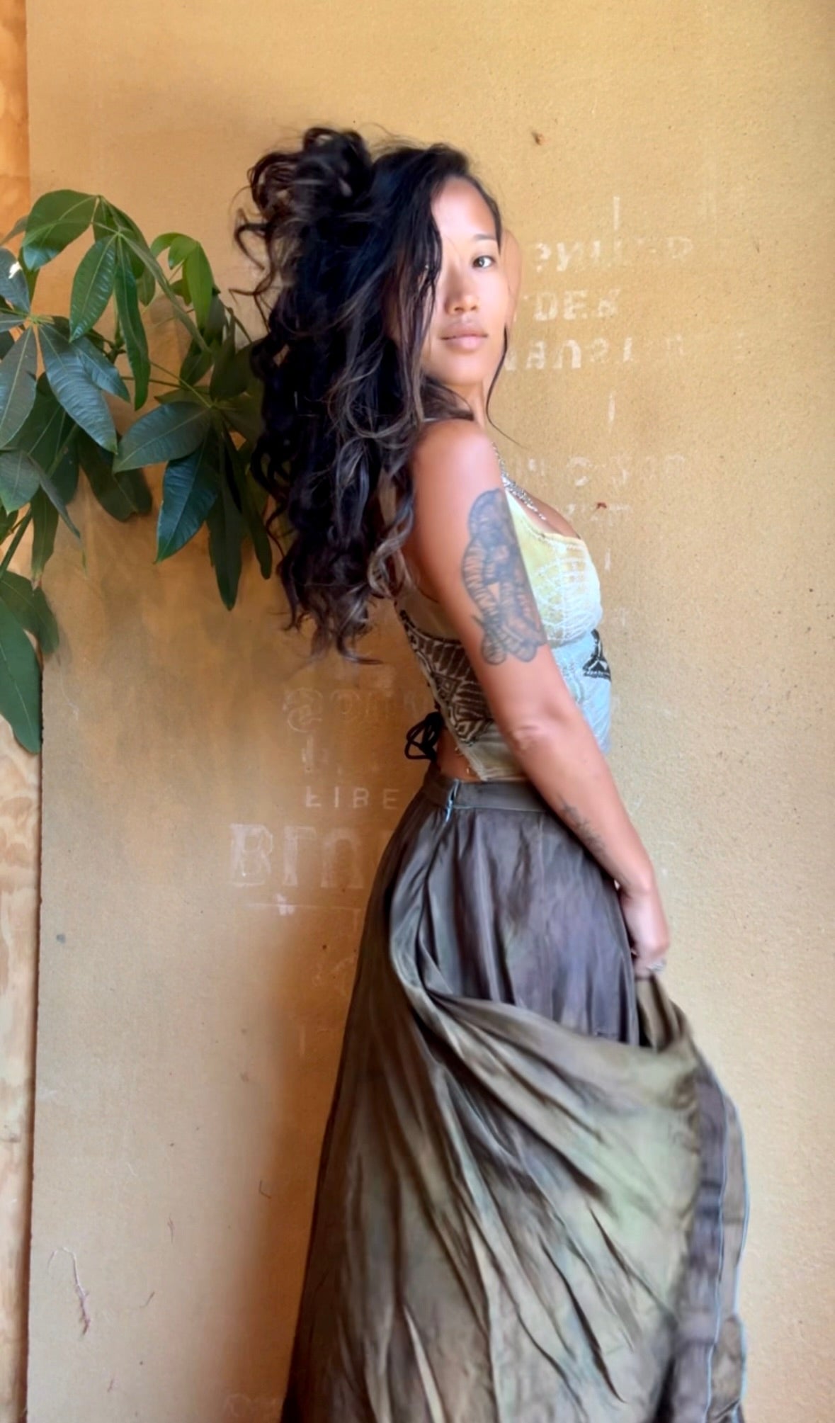 Small - Bronze Beetle Maxi/midi Skirt - Made from 8 meters of 100% Peace Ahisma Silk - Hand dyed- Olive green/bronze/brown -OOAK