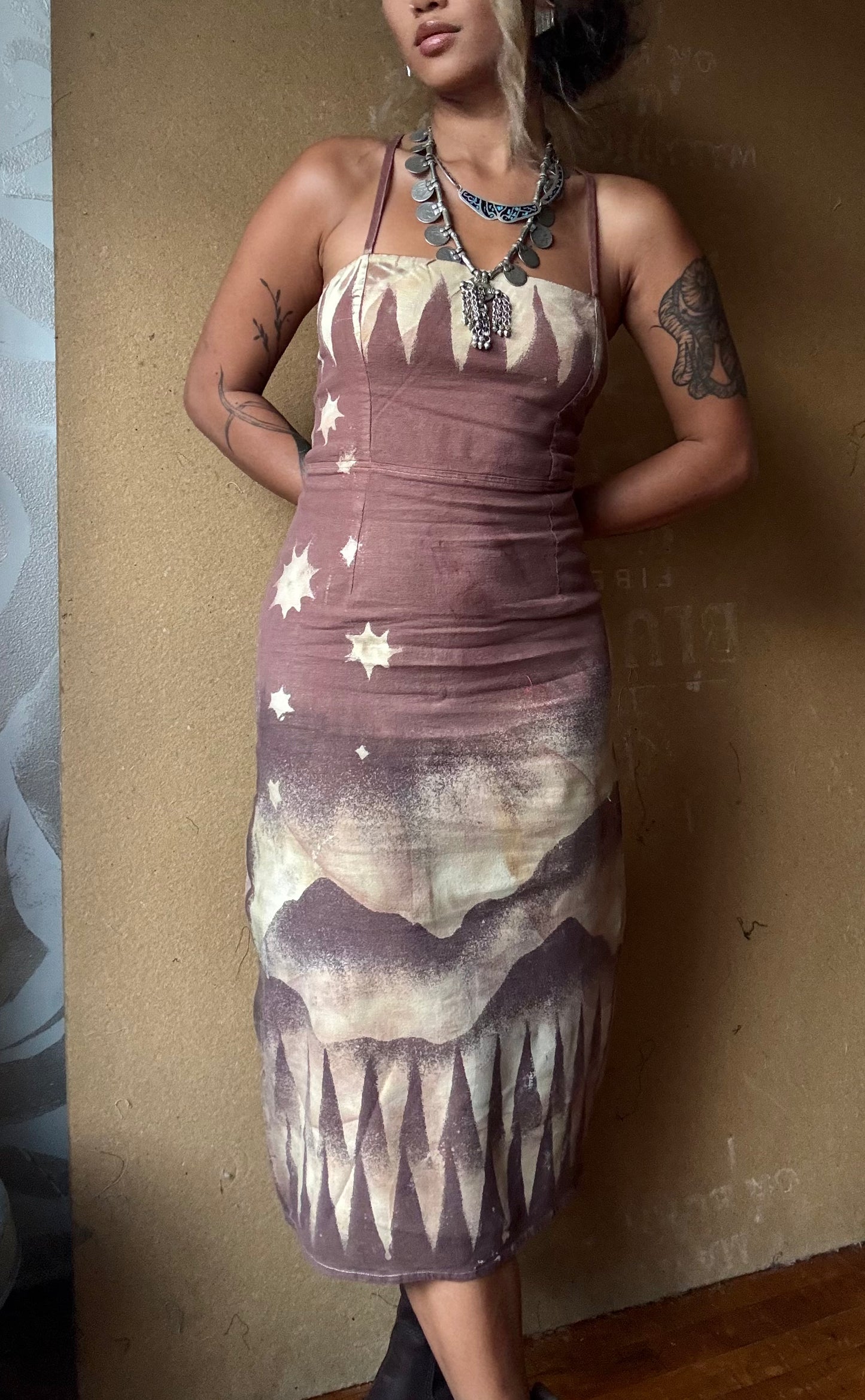 New! Dusty Rose Currents Dress- Upcycled - Regenera-zhinh-Stretchy- 50% Linen 48%Rayon 2 % Spndx