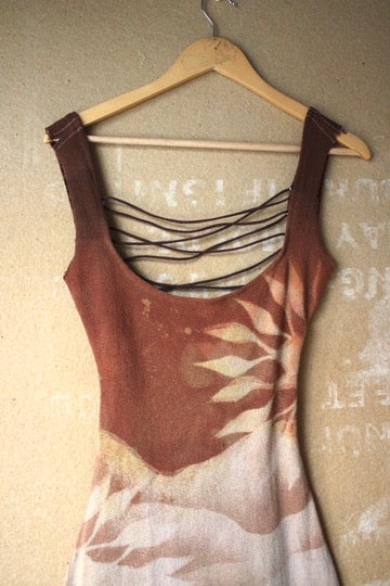 Small- Terracotta Skies - Lunadala Dress - 100% Thick heavy height Knitted cotton - Strudy dress - deadstock fabric - tie back