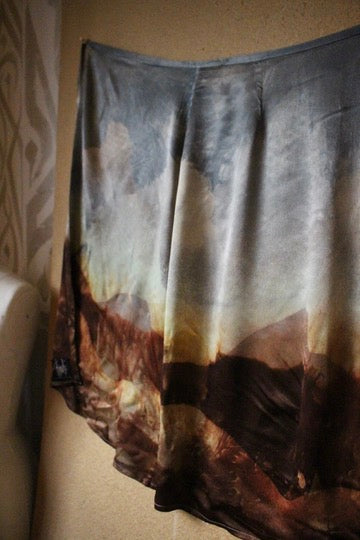 M/L- Autumn Fermenting - Landscape Tapestry Wrap Skirt- Made from Orange agricultural waste fabric "silk"