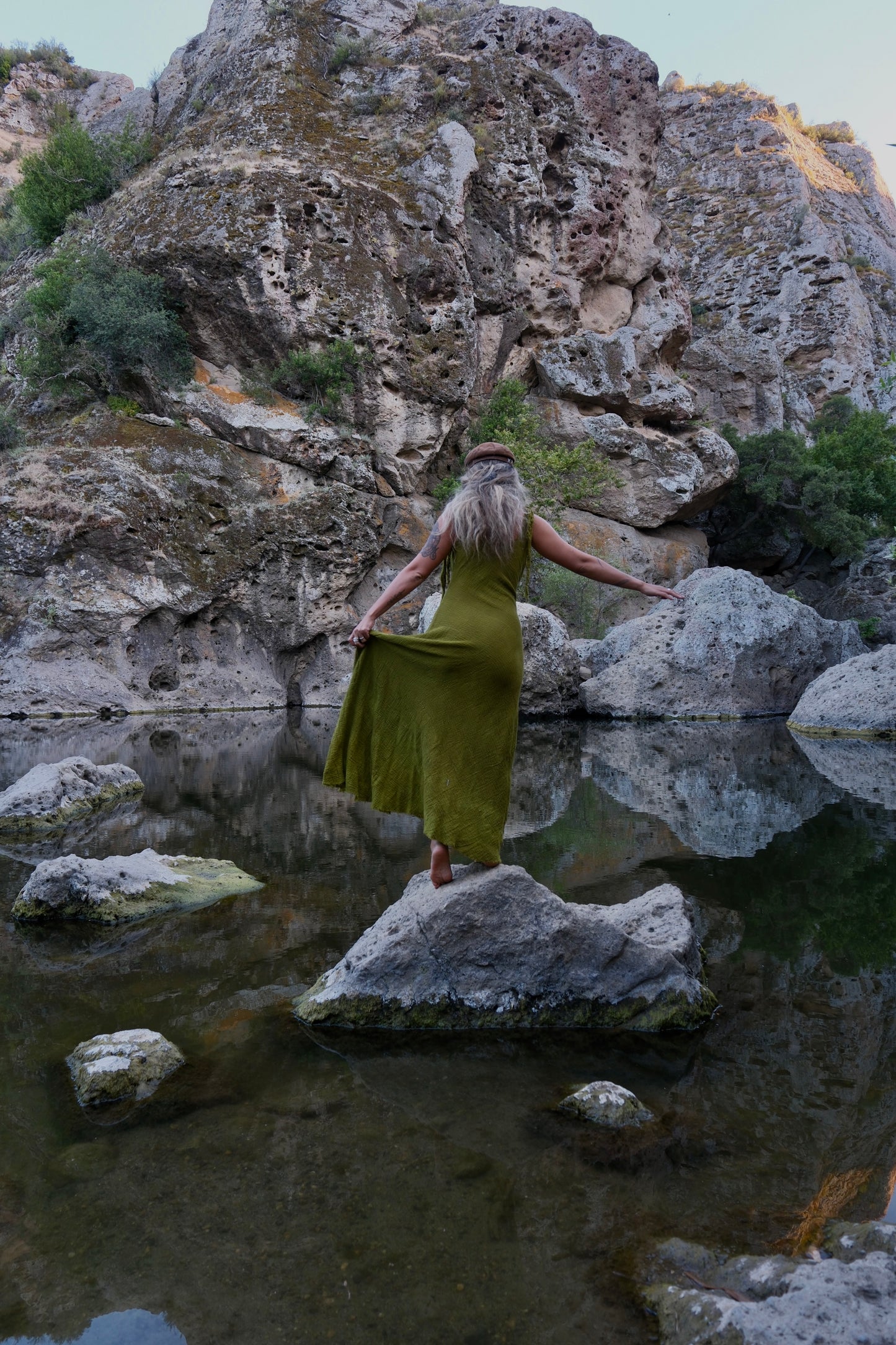 I MOSS YOU Maxi Dress - 100% Cotton - Cut on the Bias- deadstock fabric - textured Gauzey like fabric - Adjustable Long straps -Breathable