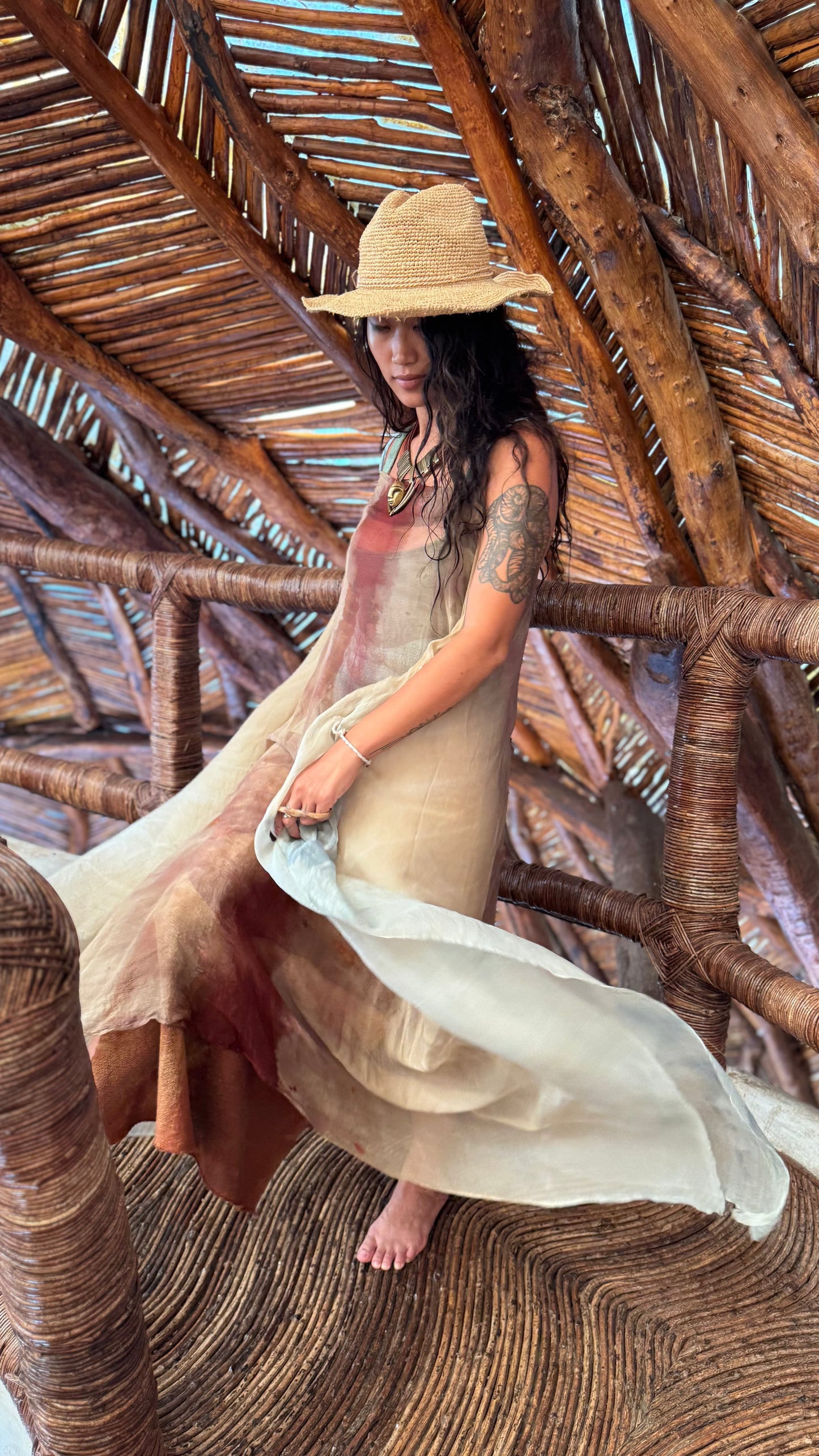 Free size - Aura EXPANSE 100% Dead stock Silk Chiffon Cover up translucent dress - Adjustable straps- Finger straps for wings
