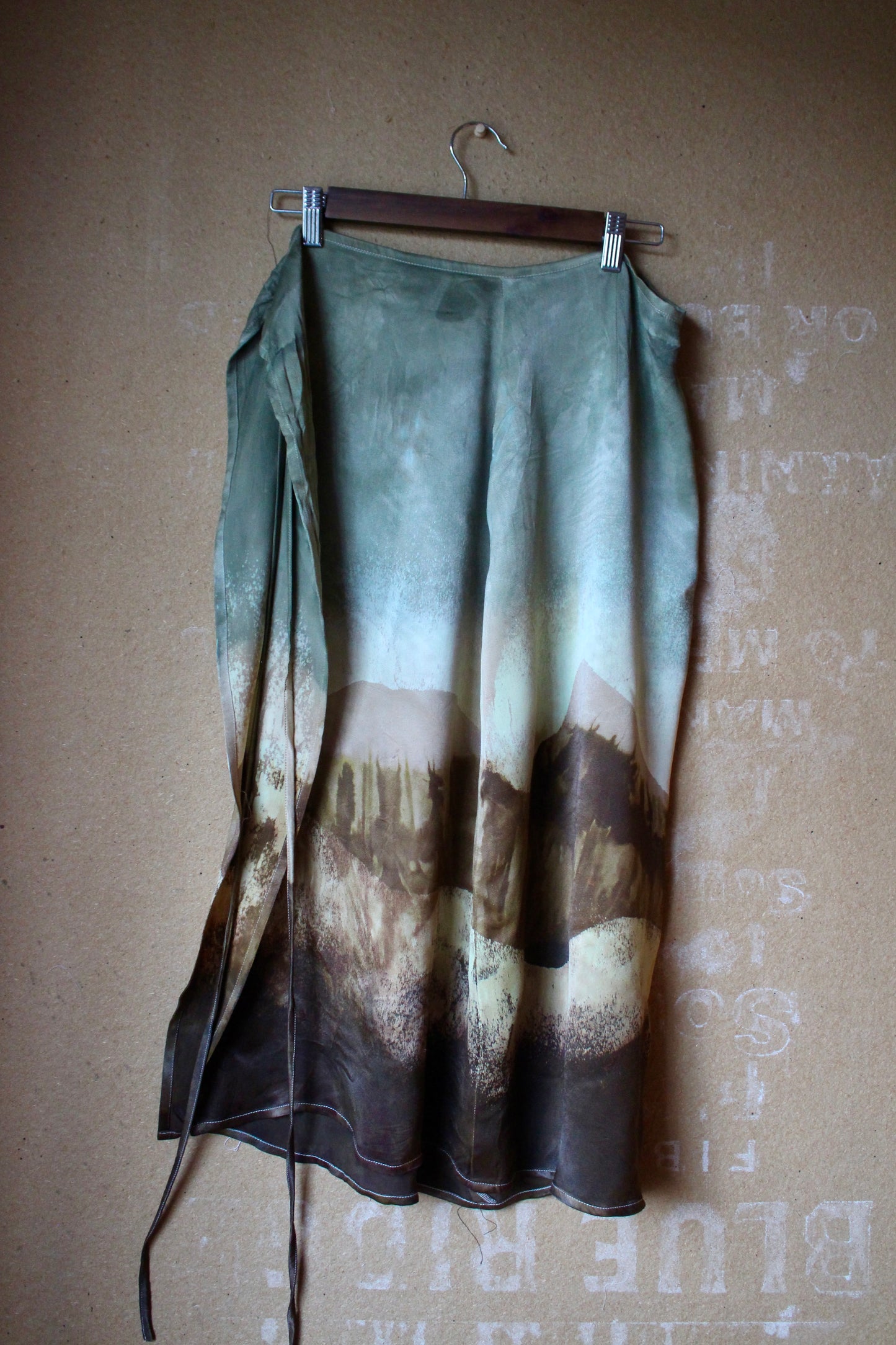 XS/S - RTS OOAK Landscape Tapestry Wrap Skirt - Made from Orange Peel Waste "Silk" Midi Skirt