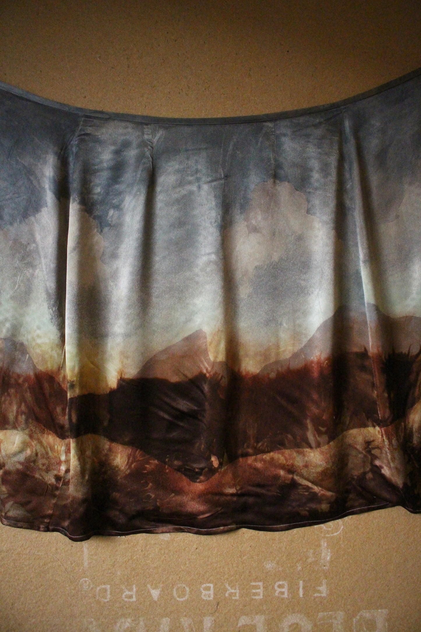M/L- Autumn Fermenting - Landscape Tapestry Wrap Skirt- Made from Orange agricultural waste fabric "silk"