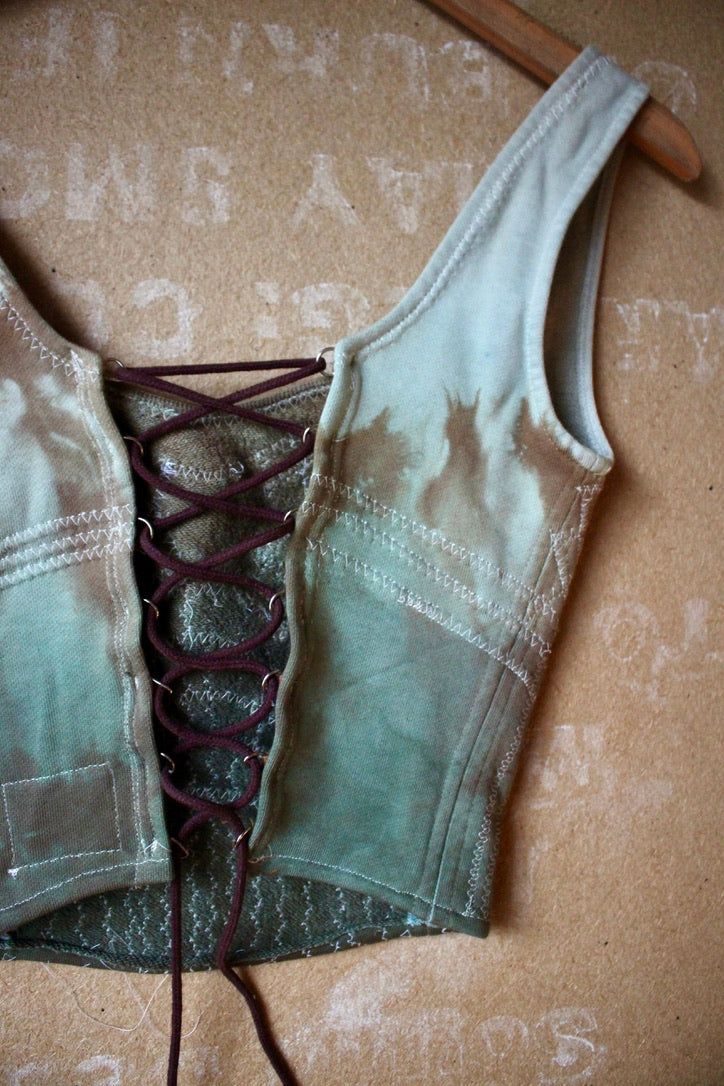 Medium - Turquoise Continuum Corset Top - Full Length- RTS - Sewing Machine Hand guided stitch details