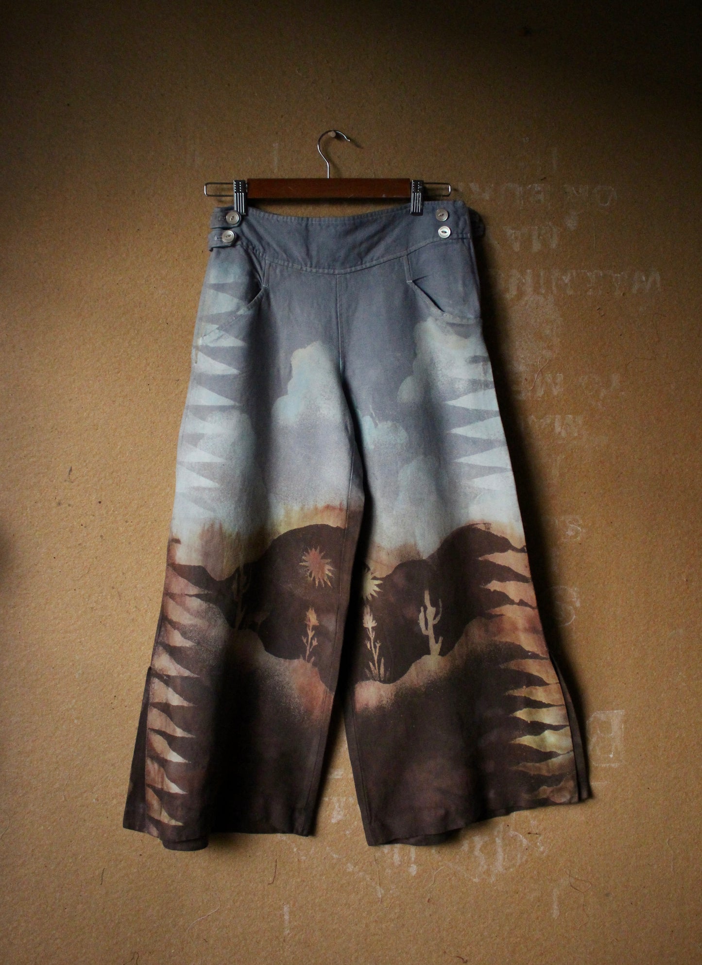 Small- OOAK High Desert Mountains- Wide Legged Pants - Short measurements below- Upcycled