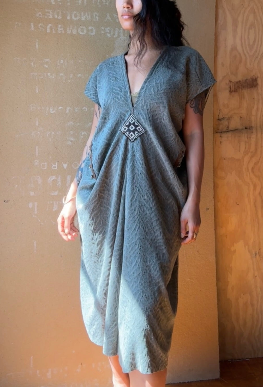 3 New ! Agave Subtle Zebra Print Henka Dress - Fits S/M/L - Medium Weight-Made from deadstock - Cupra Fabric- Hmong HIlltribe woven patch optional