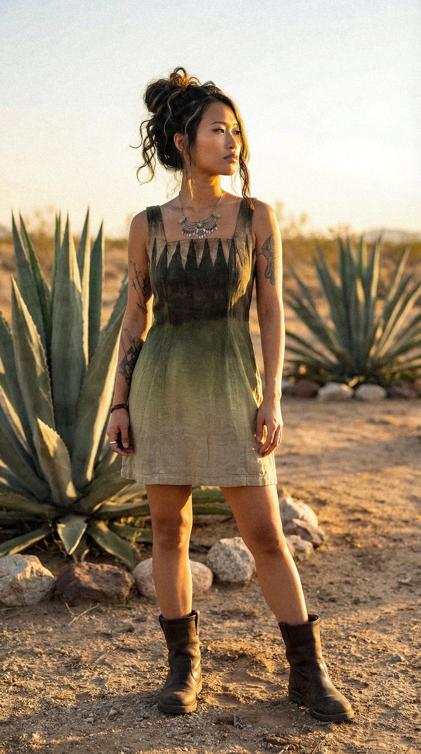 Small/Medium - Agave Tendrals Mini Dress - OOAK- Upcycled- 55% Linen 45% Rayon- Regenera-zhinh