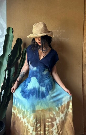 Petite (Fits XS/S/M) Tall Maxi Dress (can Hem If requested) And rise neckline too if needed - Grand Risings  -Tie Back - Transformable Maxi - 100% Fluid flowy novelty cotton - Limited version special fabric