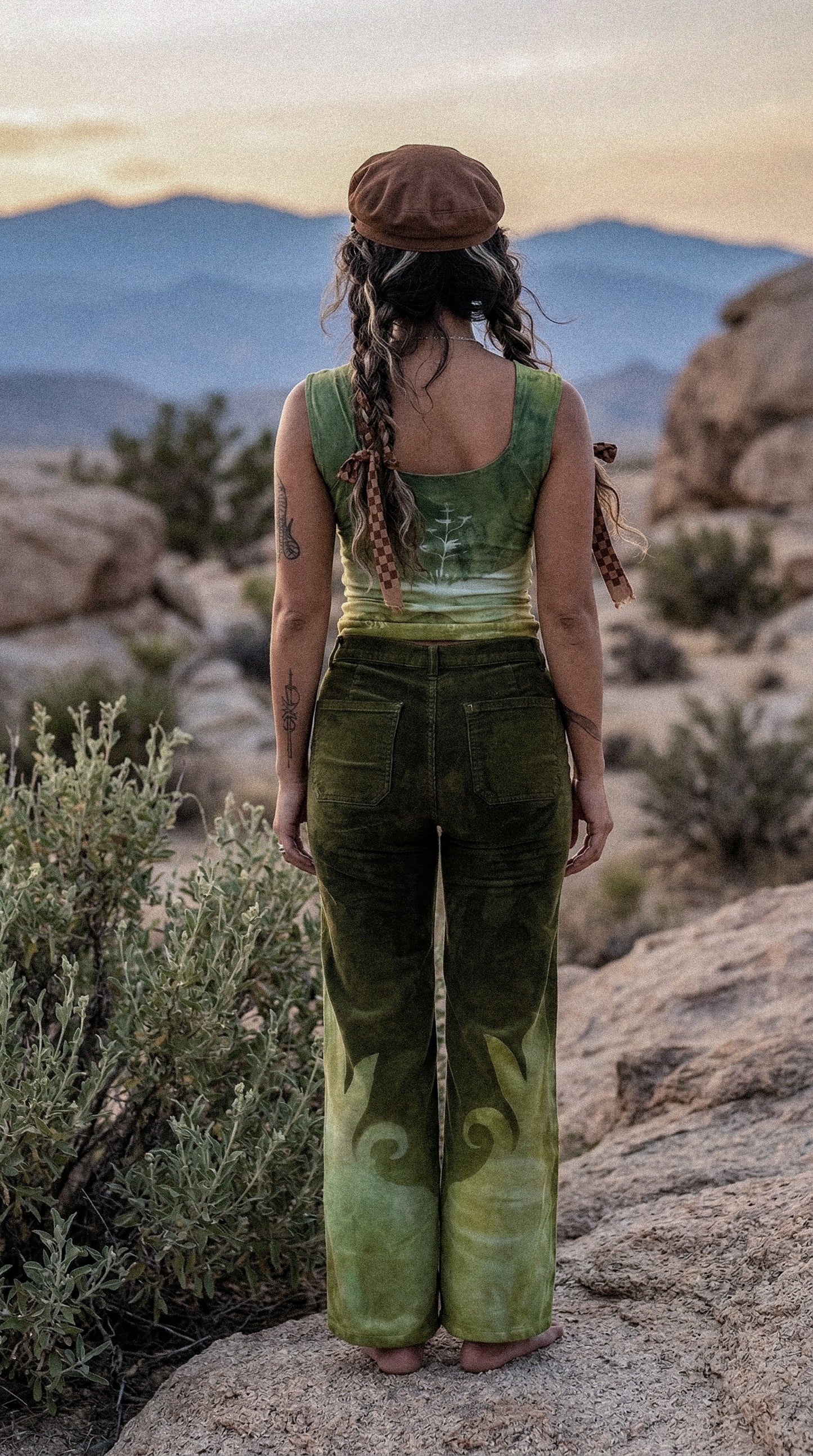 Small - Emerald Temple Swirl Pants - 100% Cotton Corduroy Pants - Hand dyed - Upcycled - Regenerazhinh