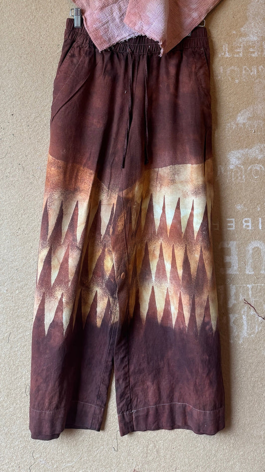 Small - 55% linen, 45% rayon (stretchy Waist)