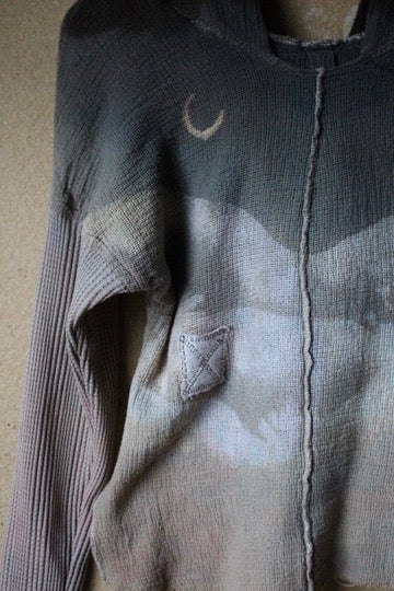 XS- ITs a Moody Day Hoodie Longsleeve top -OOAK - Cotton Thermal sleeves- - Oversized Hood- 100% open weave Cotton - Deadstock fabric lightweight and warm
