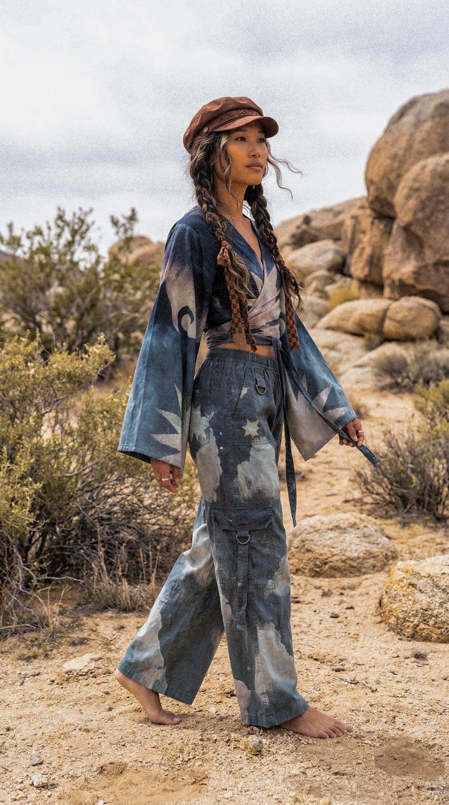 2 RTS- S/M Blue Celestial Burst Temple Swirl -  Kimono Wrap Top-- Made From Lotus Agricultural waste "Silk" (Copy)