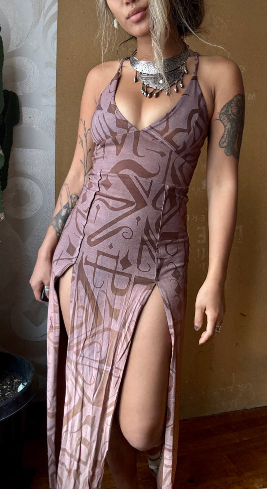 Small- Mauve Empress Slit Dress - Darkoski X Zhinh Colllaboration Dress (Runs Small)- Limited Series-  Bamboo/Cotton 4 %SPNDX