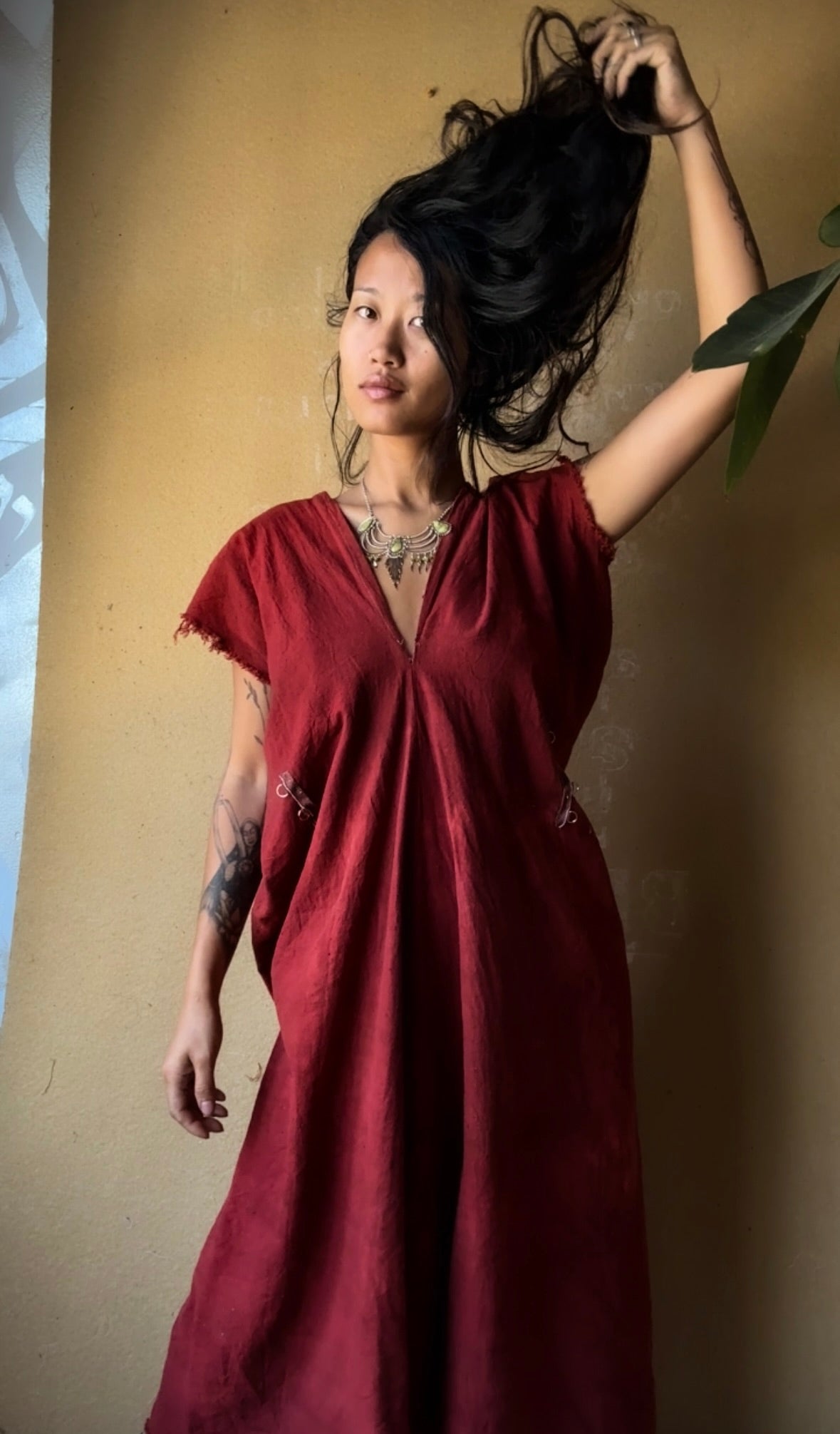 RTS - Petite (XS/S/M) -The Bleed Henka Dress - Organic Hand woven Rain Fed Kala Cotton Fabric- Hand Dyed