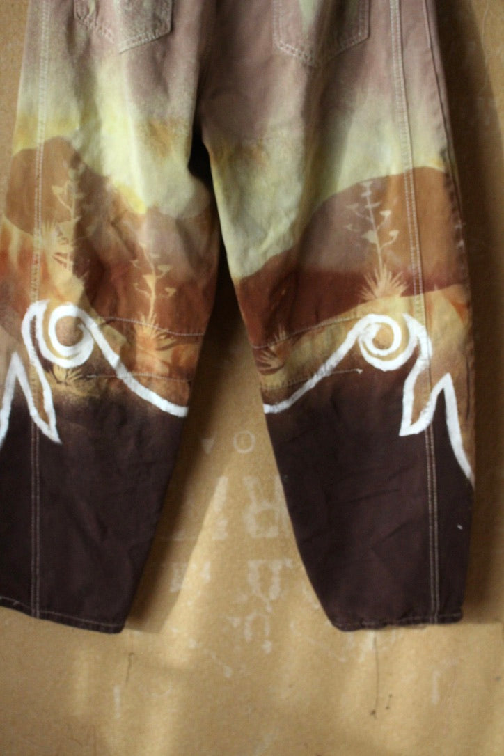 5 Pants- S/M (4/6) - Blush Secrets Landscape -100% cottonv- Temple Swirl - Regenerazhinh Upcycled Pants