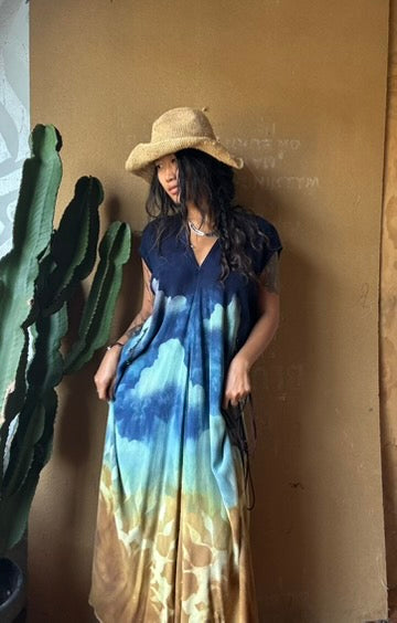 Petite (Fits XS/S/M) Tall Maxi Dress (can Hem If requested) And rise neckline too if needed - Grand Risings  -Tie Back - Transformable Maxi - 100% Fluid flowy novelty cotton - Limited version special fabric