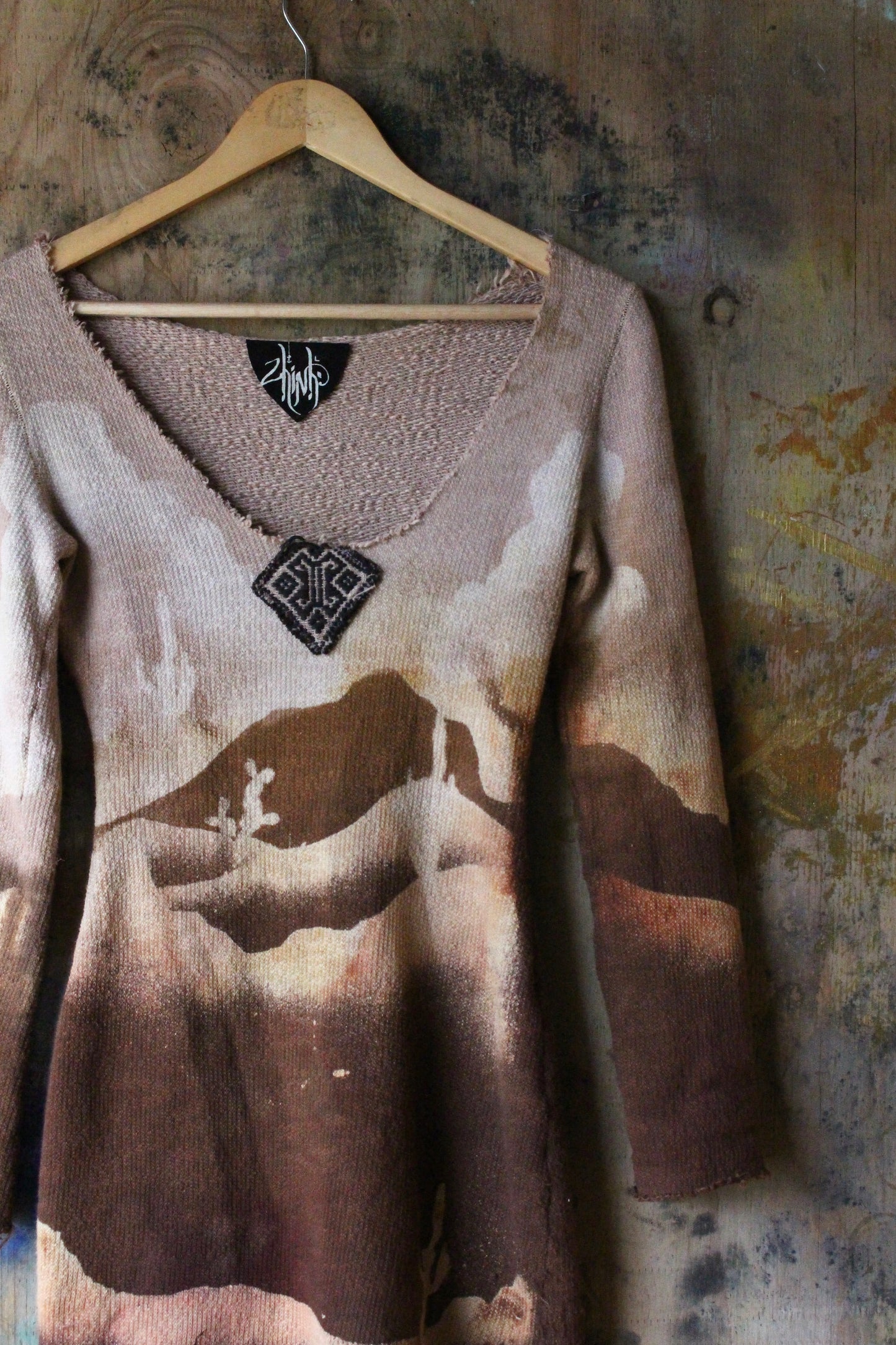 Small- Desert Risings MINI Sweater Dress - Thick French terry - Wit vintage hmong tribe handwomen tapestry