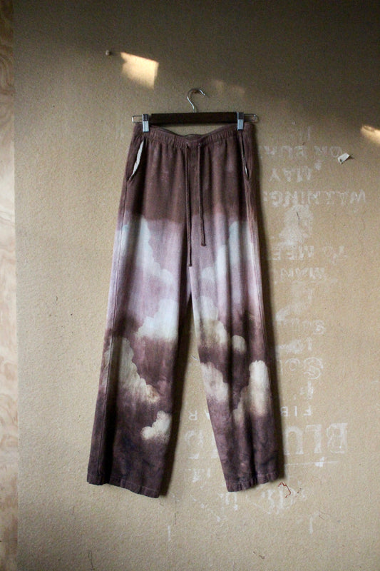 Small- Tall -Long- Deep Mauve Skies - Linen - Stretchy Waistband