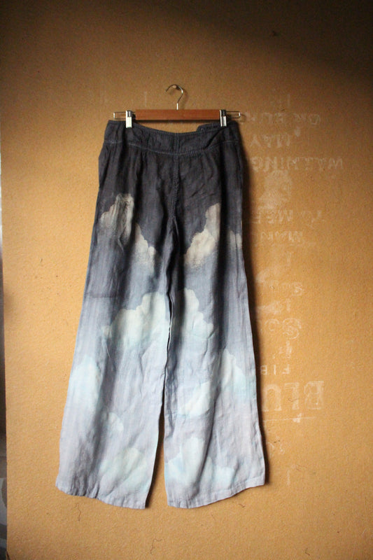 Size 4 (S/M) - Blue Skies Pants - Long- Unique Button Style - upcycled