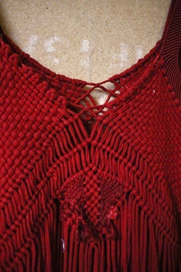 Fits XS-Small - OOAK Spicy Macrame Top - Vintage Made in Mexico Hand Macramed-Hand dyed