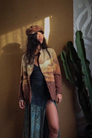 Sahara Blazer - Linen - Artist Business Proffessional Upcycled Blazer - Stitch Details