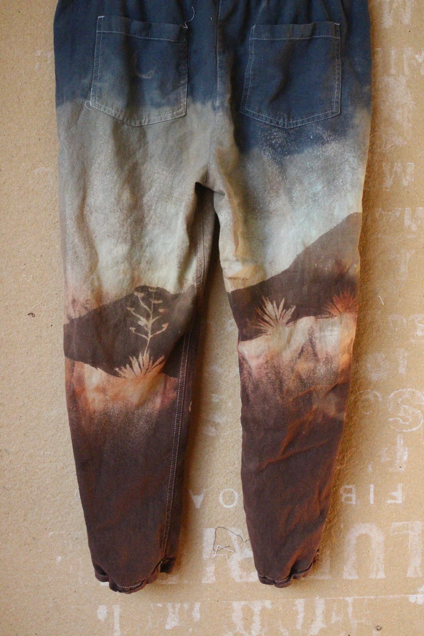 Small High Desert Landscape Pants - 100% Cotton - Upcycled - Rope tie waist