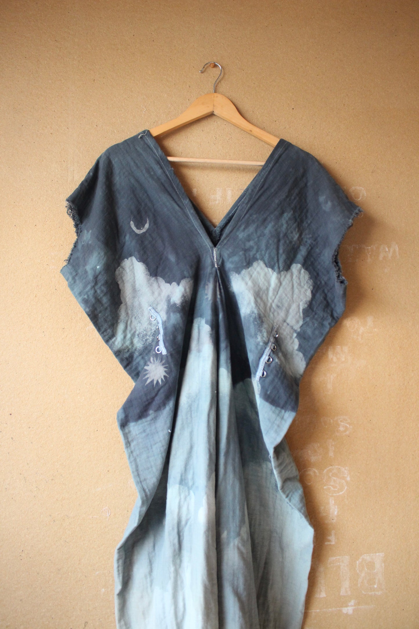 S/M/L/XL - OOAK - The thick Blanket Henka Dress - CLoudy blue skies Henka Dress - -Tie back Heavy heavy weight cotton gauze - 100% Cotton GAuze - 3 layered cotton gauze - Perfect for camping - like a blanket HEnka