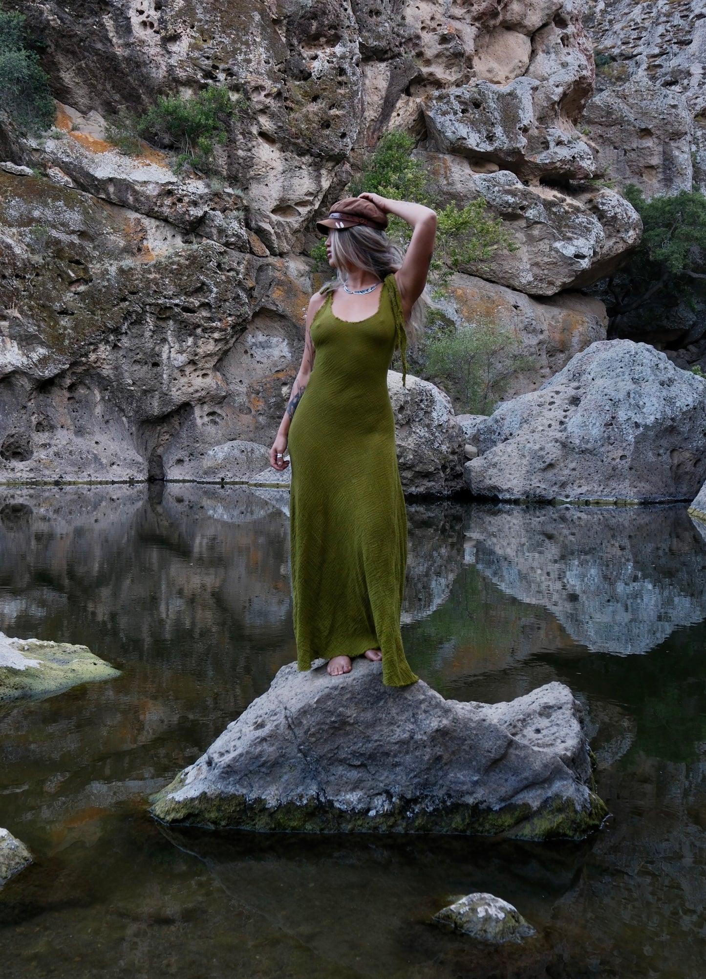 I MOSS YOU Maxi Dress - 100% Cotton - Cut on the Bias- deadstock fabric - textured Gauzey like fabric - Adjustable Long straps -Breathable