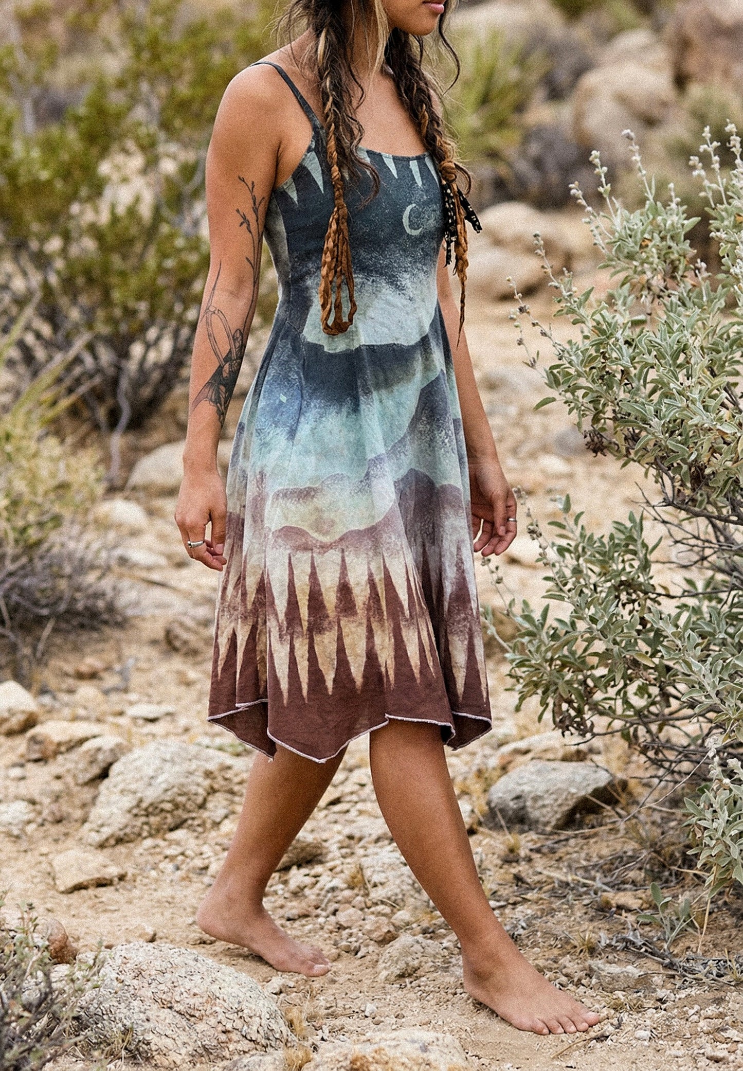 XS/S - Mountain Dreamscape - 100% Cotton Gauze - Lightweight - Upcycled Dress