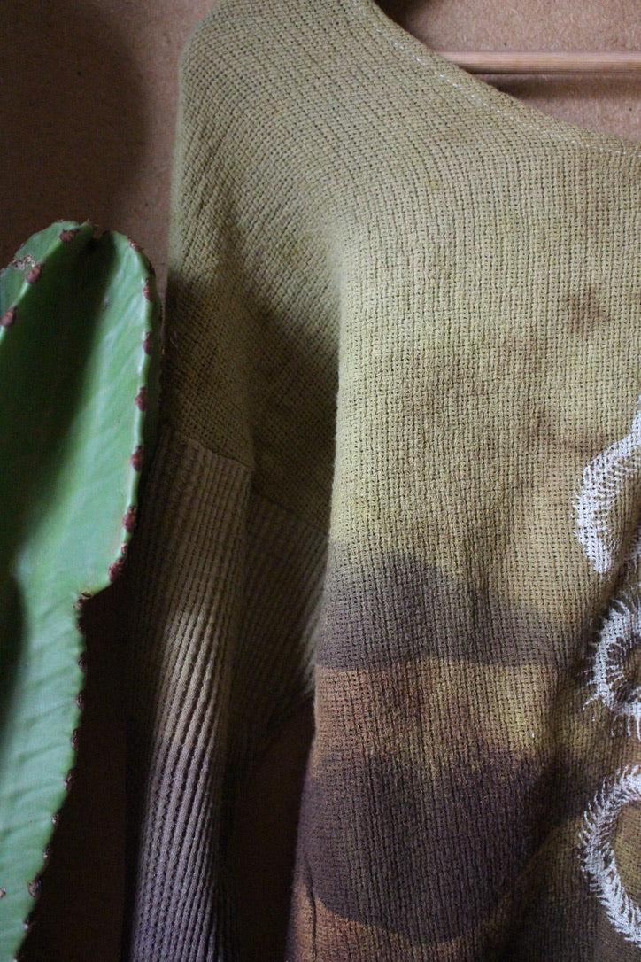 XS- Serpent Skeleton Long Sleeve Top- Lime Light - 100% Cotton open weave novelty cotton - limtied series deadstock fabric - 100%cotton thermal stretch sleeves