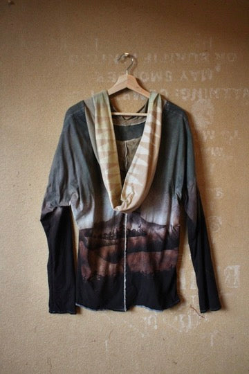 Medium - Rainy Monday Rising In the Mountains - Slouchy Long SLeeve Oversized  Hood - Super Smooth soft 100% Organic Cotton- Slight Stretch - Fear of Gods Deadstock fabric