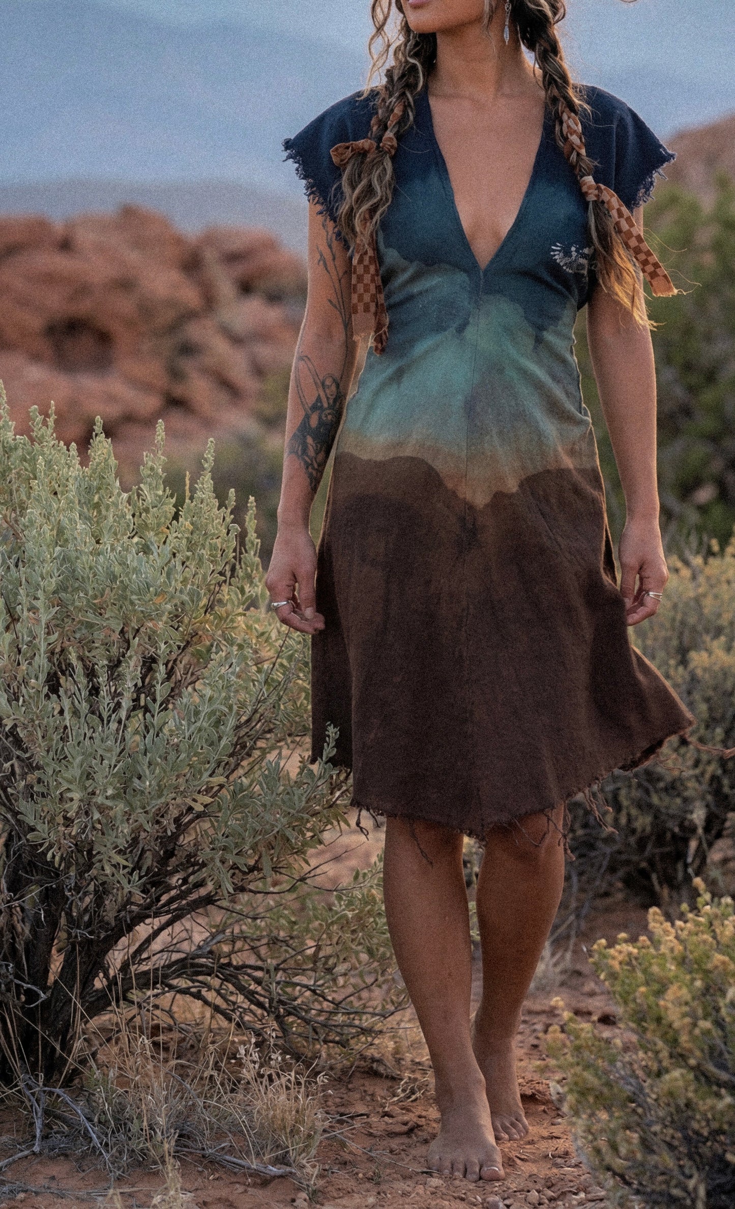 Petite (XS/S/M) - Hawk Takes Flight over Horizon Henka Dress -Adjustable transformable Tie back - 100% Cotton - Deadstock fabric - OOAK