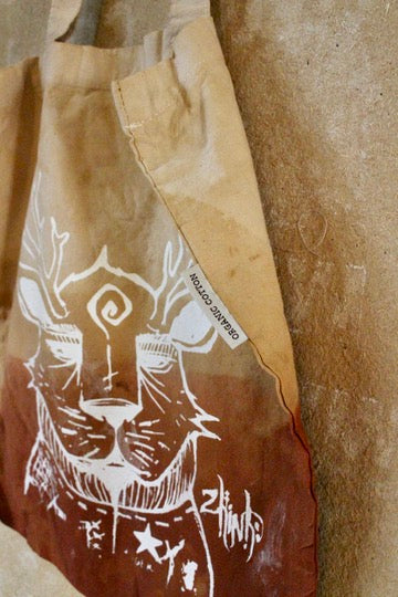 Zhinh - Roger/Celebration of Life Print Tote Bag - Limited series - Hand dyed - Screen Printed- Organic Cotton- Grocery bag/Book Bag/Picnic Bag