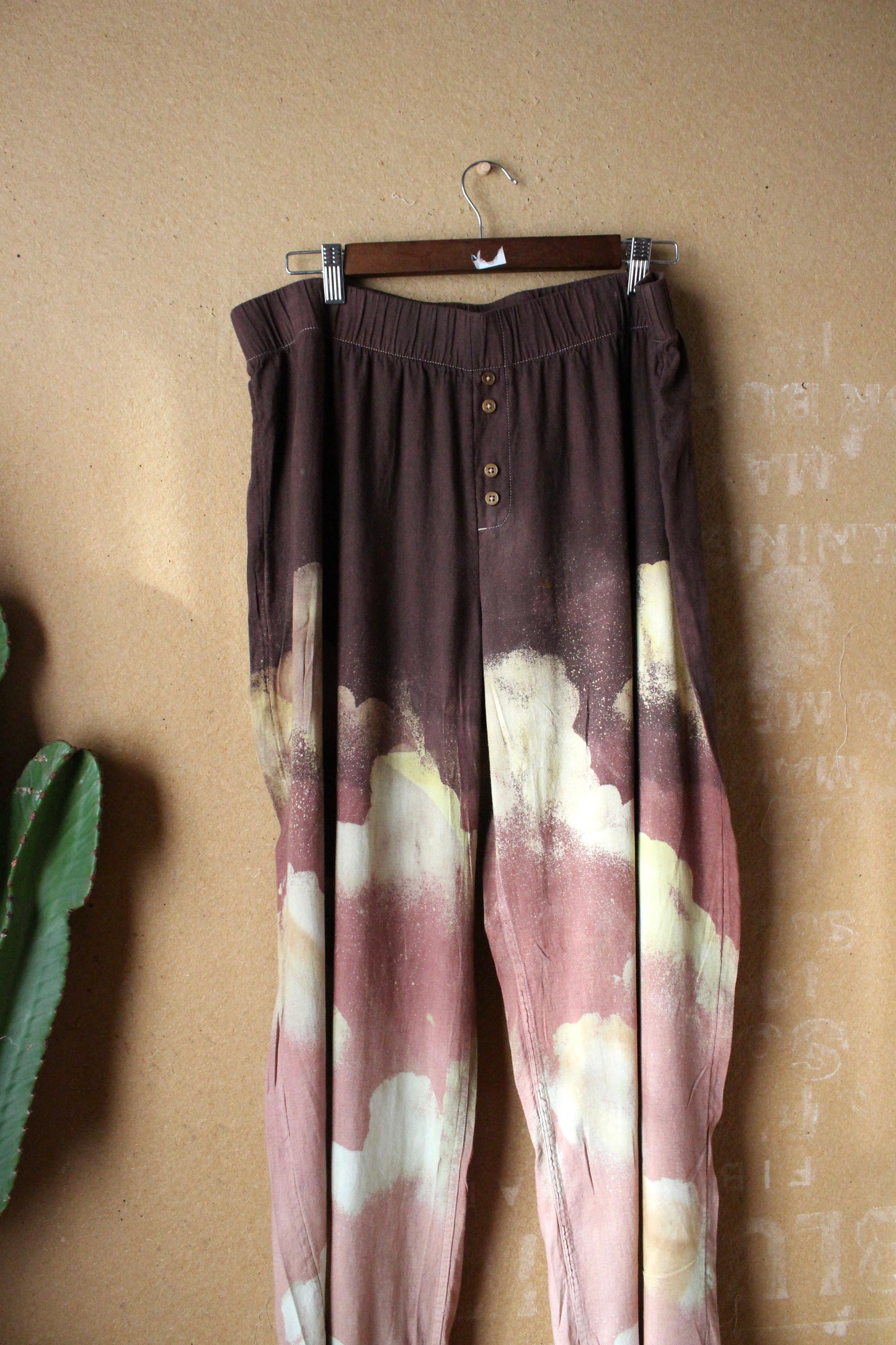 XL -55 linen 45 rayon Mauve Cloudy Skies - Temple Swirl - Regenerazhinh Upcycled Pants