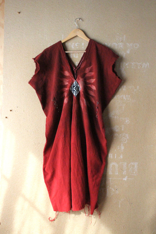 Fits S/M/L - IGNITE Burst Henka Dress - Integration - 100% OPen weave cotton - Deadstock Fabric - regenera-zhinh - tie back - Transformable Vintage Vietnamese handhoven center patch