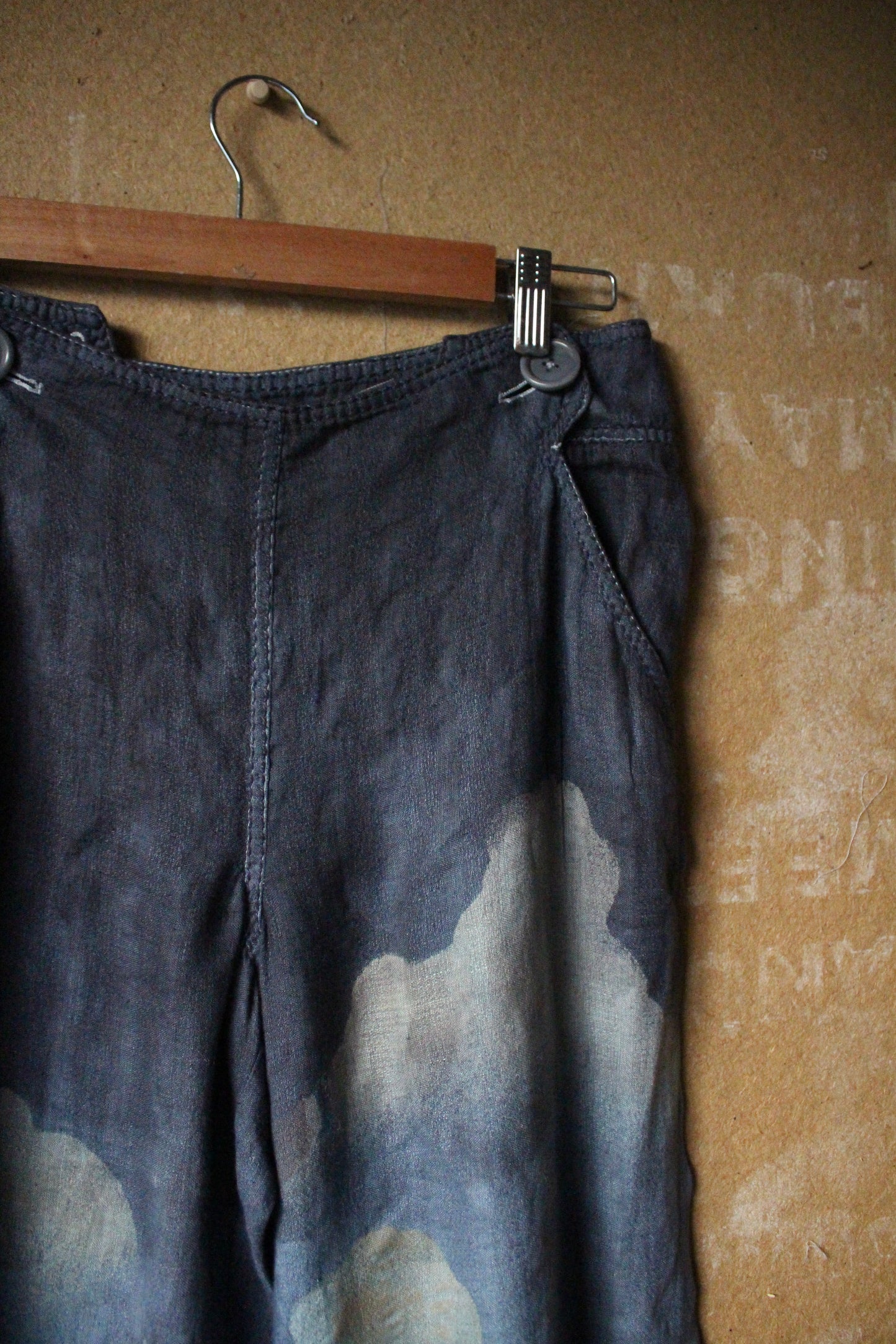 Size 4 (S/M) - Blue Skies Pants - Long- Unique Button Style - upcycled