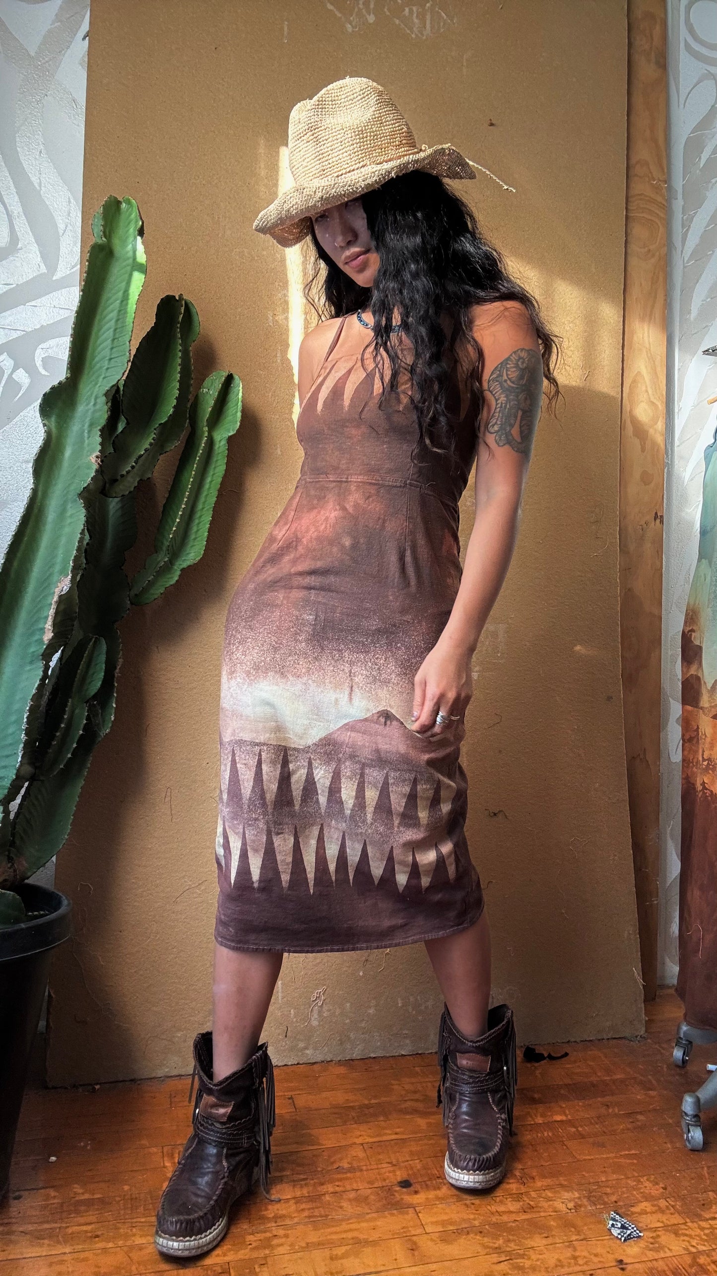 Medium- Terracotta Mountain Dress  - Stretchy Linen/Rayon  - This dress is insanely comfy - a linen fabric that is stretchy and maintains the linen like texture... (Copy)