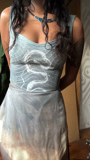 XS - Serpent Bones Ciontinuum- Light Blue Corset Top- Full Length  - 100% Heavy Weight Cotton French Terry - Deadstock Fabric (Copy)