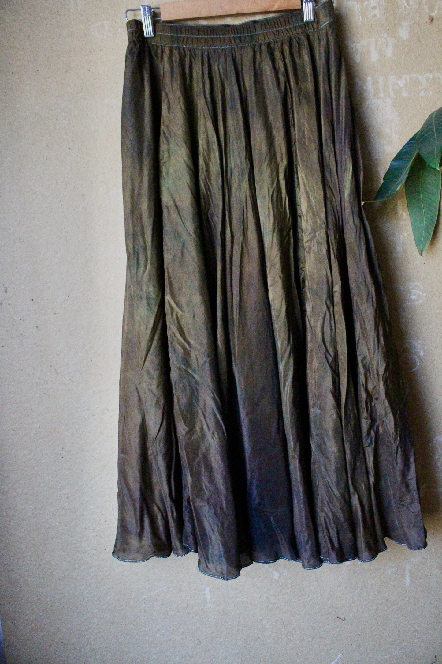 Small - Bronze Beetle Maxi/midi Skirt - Made from 8 meters of 100% Peace Ahisma Silk - Hand dyed- Olive green/bronze/brown -OOAK
