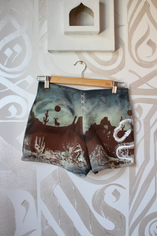MEDIUM- Desert Sweat Shorts 2 - Hand embroidered details, Screen printed, Hand dyed- One of a kind (Copy)