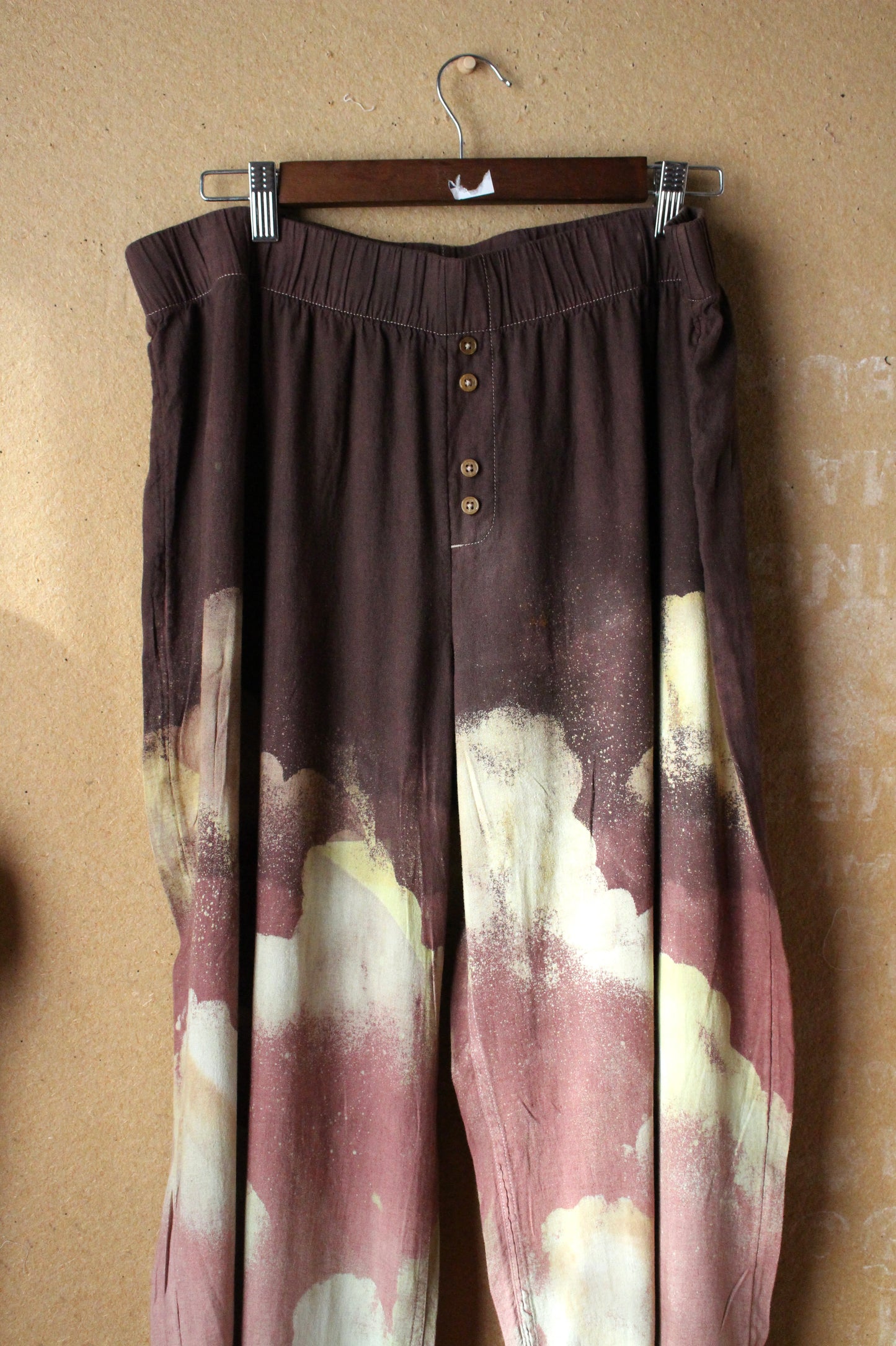XL -55 linen 45 rayon Mauve Cloudy Skies - Temple Swirl - Regenerazhinh Upcycled Pants